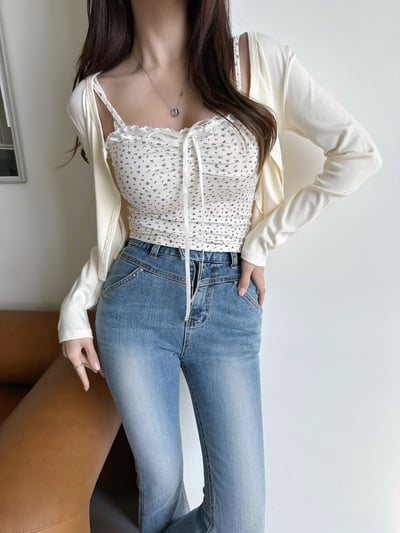 ♡正韓♡小碎花蕾絲兩件式上衣8