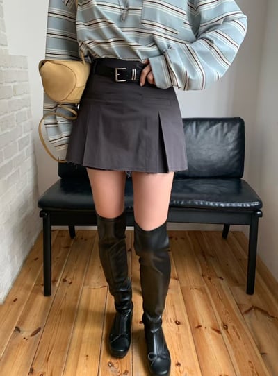 ♡正韓♡斜紋布挺版打褶褲裙5