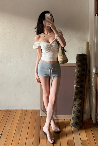 ♡正韓♡荷葉袖扭結抓皺上衣8