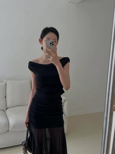 ♡正韓♡氣質抓皺上衣＋拚紗抓皺長裙7