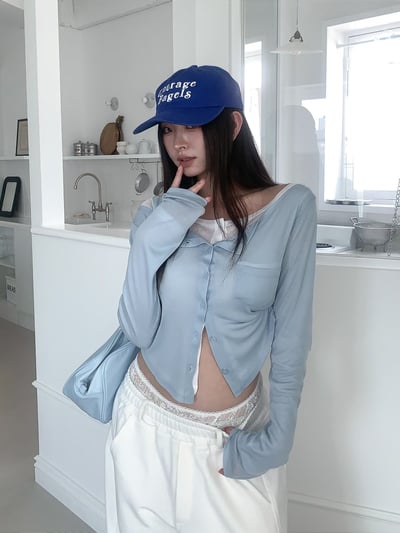 ♡正韓♡春薄透可疊穿排釦上衣7