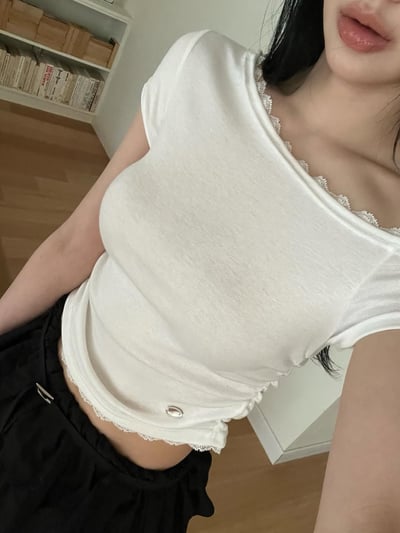 ♡正韓♡蕾絲側抓皺斜肩上衣3