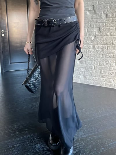 ♡正韓♡側抽繩透膚長裙8