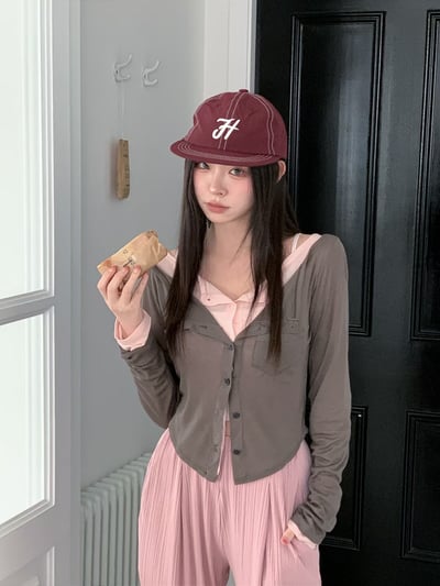 ♡正韓♡春薄透可疊穿排釦上衣11