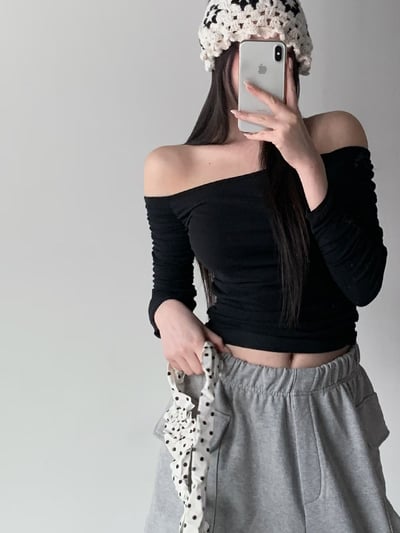 ♡正韓♡氣質手袖抓皺一字上衣9