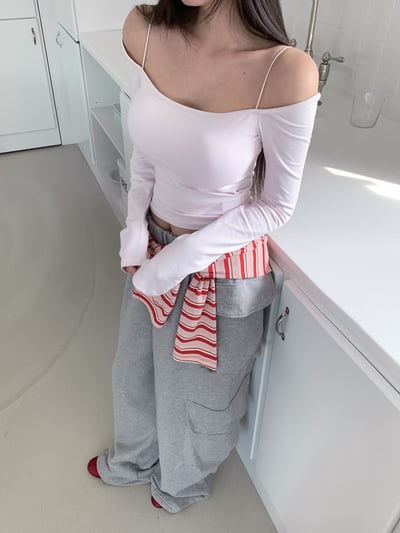 ♡正韓♡細繩肩帶一字bra上衣2