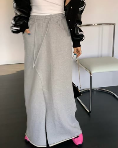 ♡正韓♡鬆緊前開衩棉裙1