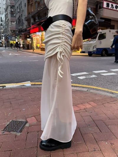 ♡正韓♡側抽繩透膚長裙4