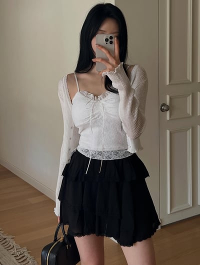 ♡正韓♡蕾絲抓皺緞帶細肩braTop6