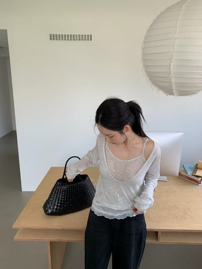 ♡正韓♡薄透拼接蕾絲兩件上衣9
