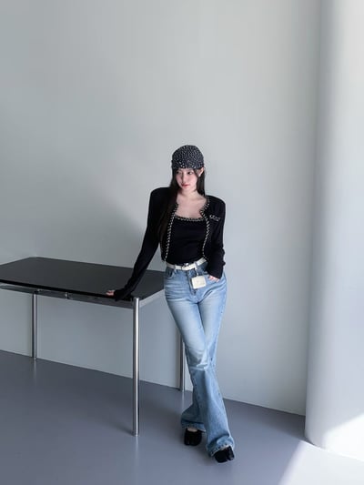 ♡正韓♡後鈕釦口袋喇叭牛仔褲5