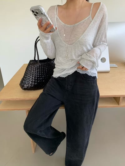 ♡正韓♡薄透拼接蕾絲兩件上衣8