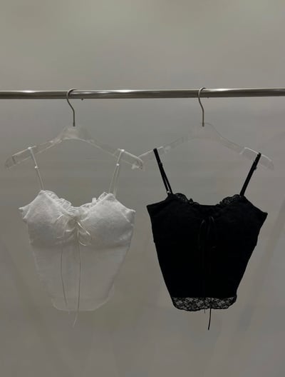 ♡正韓♡蕾絲抓皺緞帶細肩braTop10