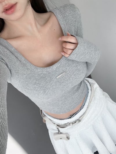 ♡正韓♡鐵牌標籤坑條上衣6