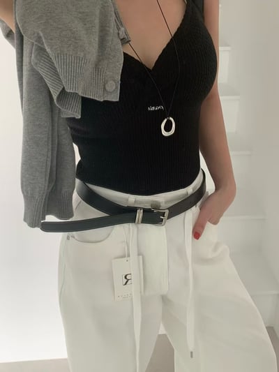 ♡正韓♡坑條刺繡交叉性感背心7