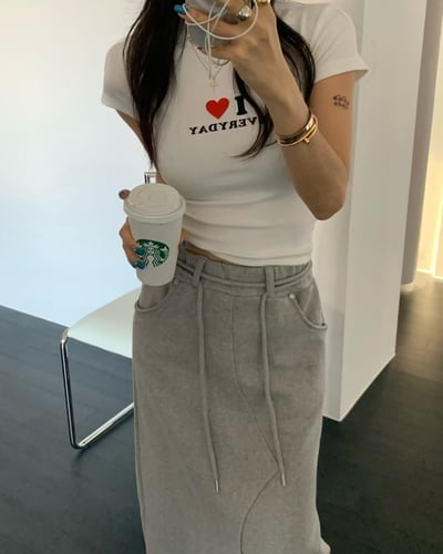 ♡正韓♡鬆緊前開衩棉裙2