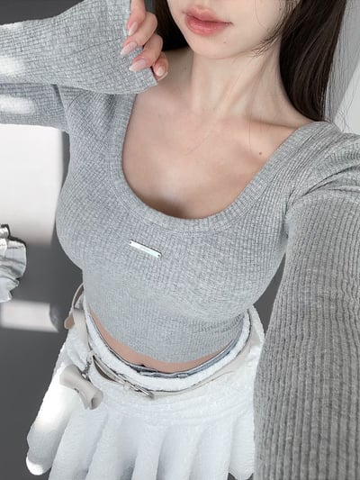 ♡正韓♡鐵牌標籤坑條上衣7