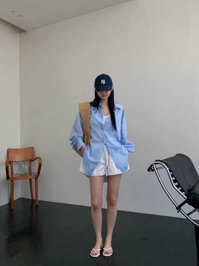 ♡正韓♡不易皺前短後長襯衫3