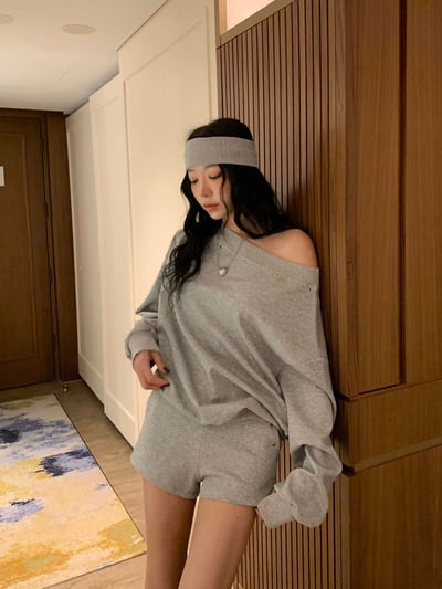 ♡正韓♡卯丁點斜肩休閒短褲套裝1