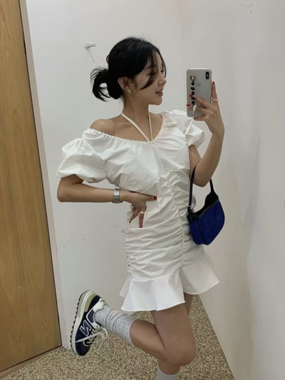 ♡正韓♡澎袖抓皺洋裝1