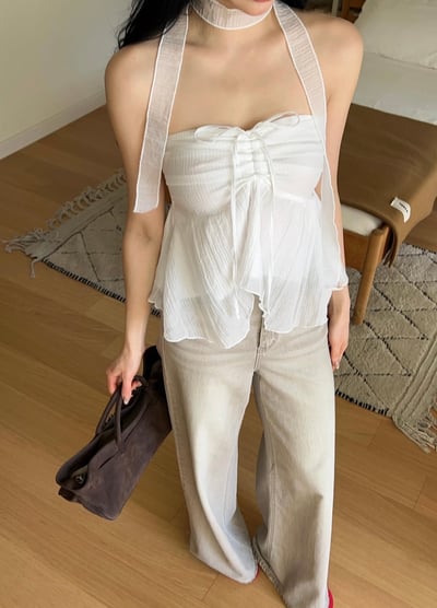 ♡正韓♡初戀綁結傘擺上衣4