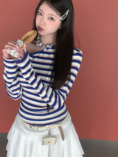 ♡正韓♡斜肩條紋上衣5