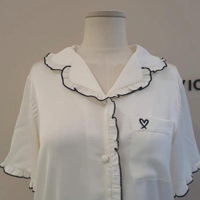 ♡正韓♡荷葉領刺繡愛心睡衣套組4