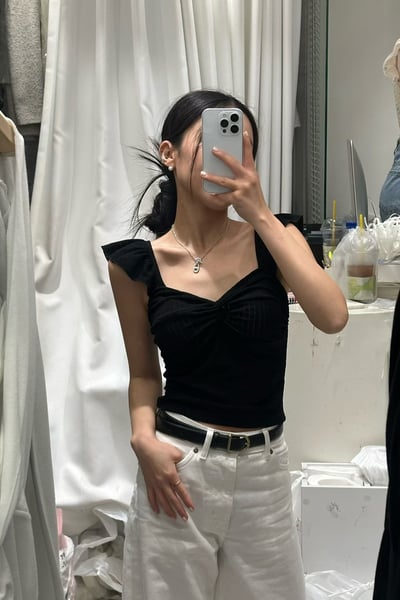 ♡正韓♡荷葉袖扭結抓皺上衣5