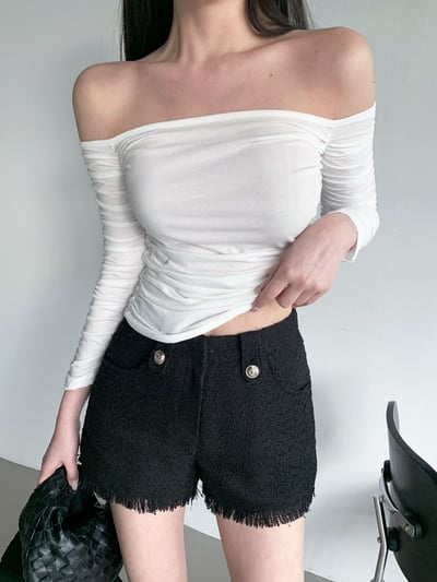 ♡正韓♡氣質手袖抓皺一字上衣5