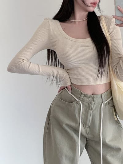 ♡正韓♡鐵牌標籤坑條上衣10