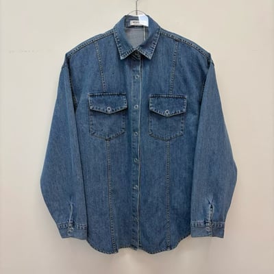 ♡正韓♡春款壓釦牛仔墊肩襯衫7