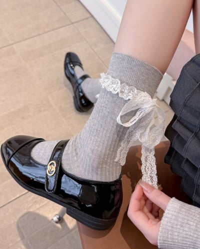 ♡正韓♡芭蕾風蕾絲綁帶襪4