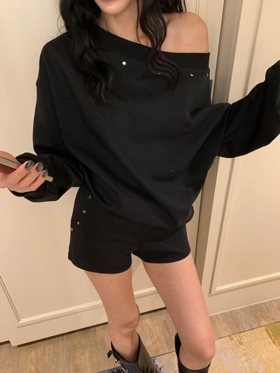 ♡正韓♡卯丁點斜肩休閒短褲套裝8