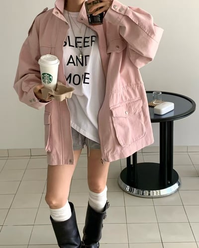 ♡正韓♡縮腰雙邊大口袋風衣外套10