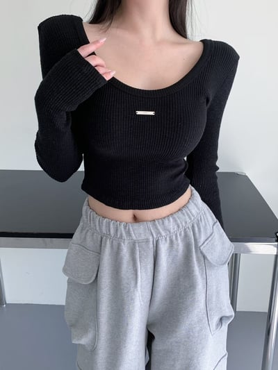 ♡正韓♡鐵牌標籤坑條上衣12