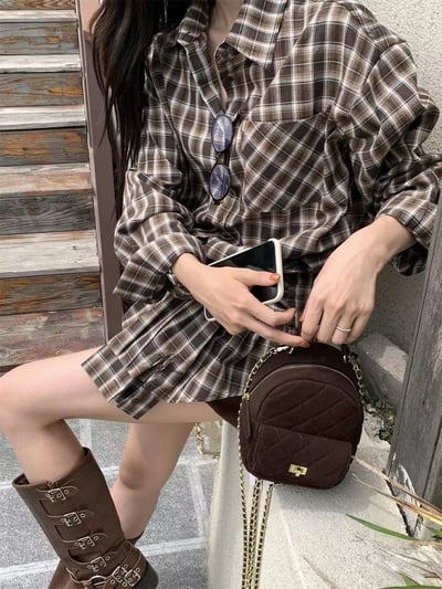 ♡正韓♡格紋襯衫綁帶洋裝4