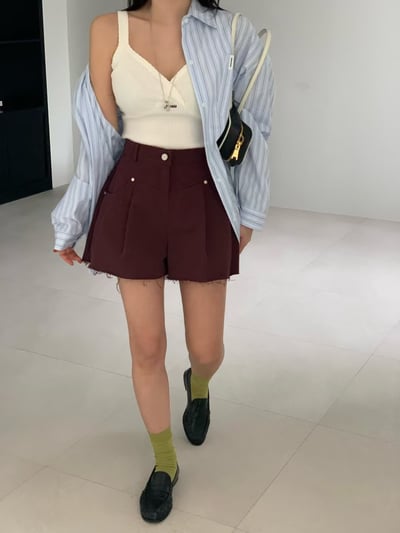 ♡正韓♡不修邊高腰短褲6