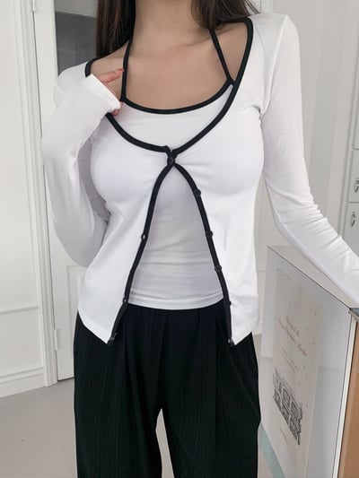 ♡正韓♡掛脖撞色兩件式上衣4