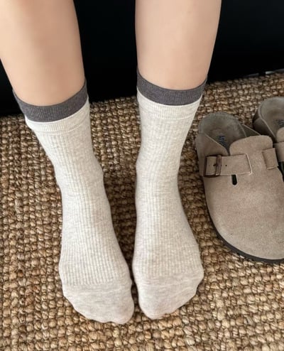 ♡正韓♡拼接坑條棉襪6