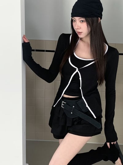 ♡正韓♡掛脖撞色兩件式上衣9