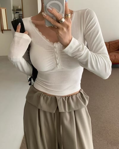 ♡正韓♡蕾絲領抓皺上衣4