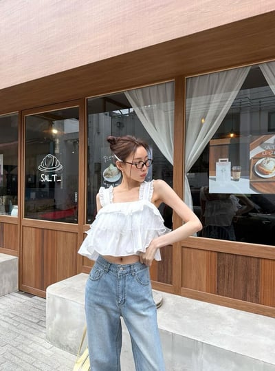 ♡正韓♡可愛層次拼紗上衣16