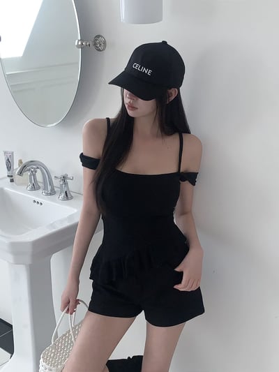 ♡正韓♡斜切荷葉造型上衣6