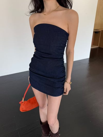 ♡正韓♡平口側抓皺洋裝3