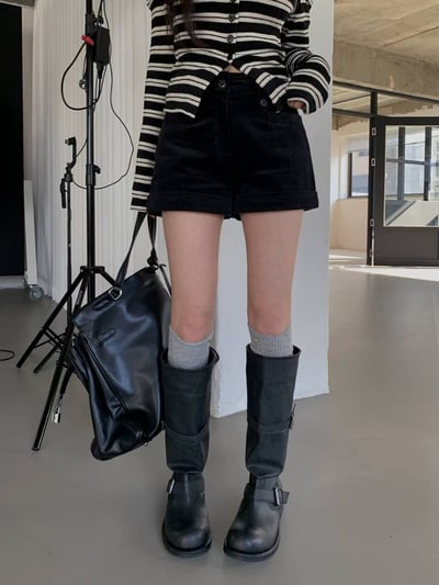 ♡正韓♡反摺燈芯絨短褲5