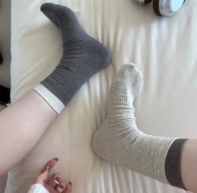 ♡正韓♡拼接坑條棉襪2