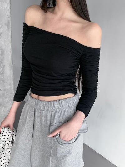 ♡正韓♡氣質手袖抓皺一字上衣10