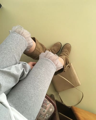 ♡正韓♡鬆緊荷葉褲管卡布里褲10