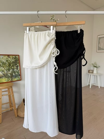 ♡正韓♡側抽繩透膚長裙11