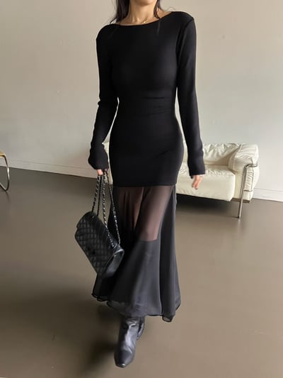 ♡正韓♡拼紗長袖洋裝可斜肩8